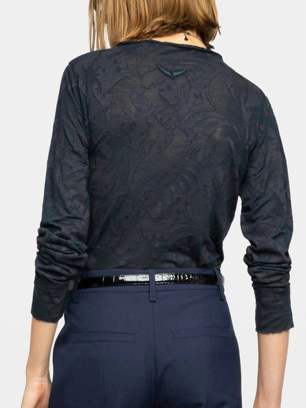 🆕 ZADIG & VOLTAIRE “Tuni” Long Sleeve Henley Top in Dark Purple/Navy - L - Picture 3 of 16